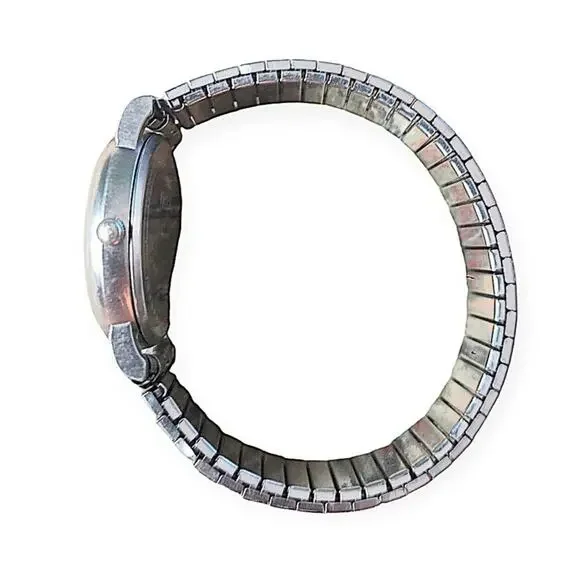 Vintage Timex Quartz Watch 32mm Silver Tone Stretch Band 90s New Battery - Picture 3 of 5